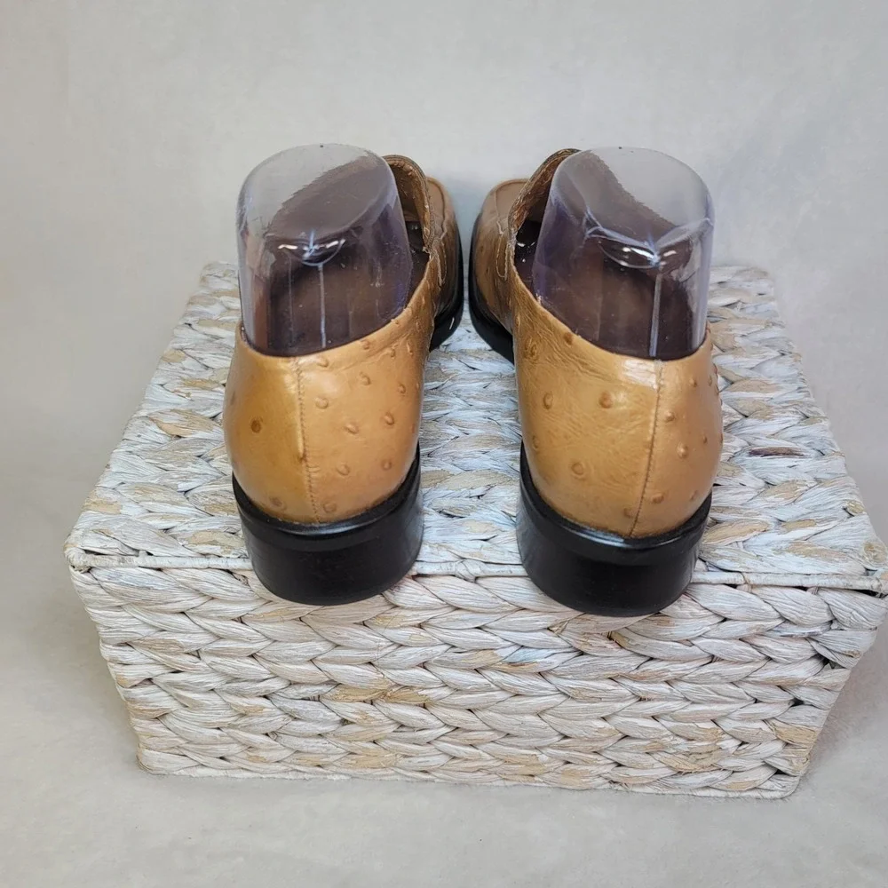 Franco Sarto Tan Ostrich-Embossed Leather Loafers